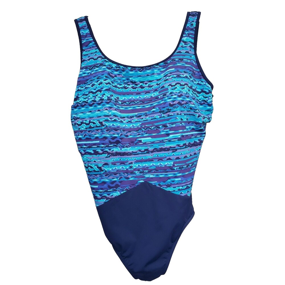 Lands' End Tugless Blue Ombre Stripe One-Piece Swimsuit Size 20W